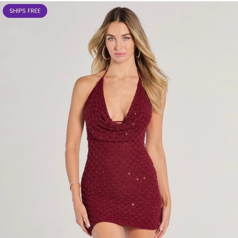 Windsor Red Sequin Backless Mini Dress